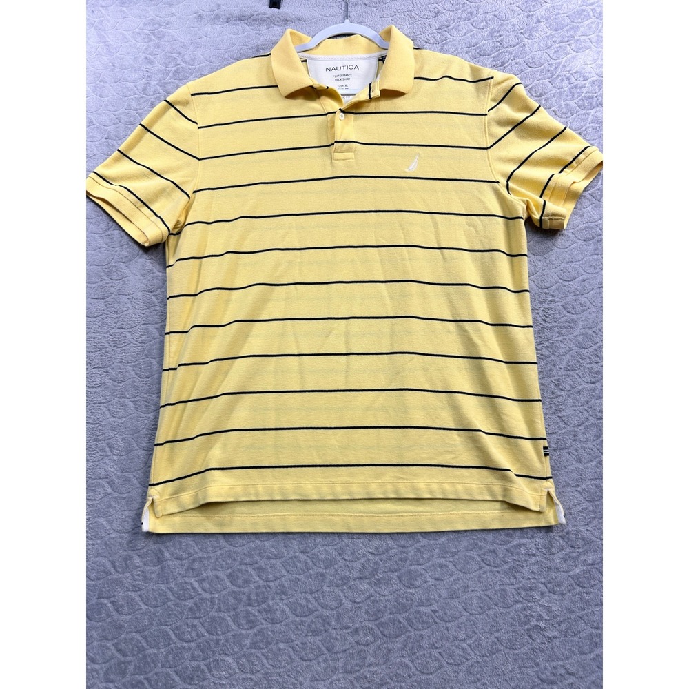Nautica Mens Performance Deck Shirt Classic Fit Yellow Black Stripe Polo XL